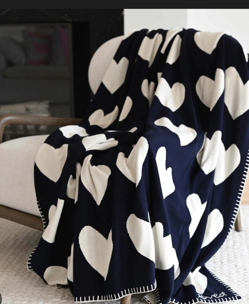 Kerri Rosenthal Imperfect Hearts Navy Heart Pattern Throw Blanket.... - Picture 9 of 9